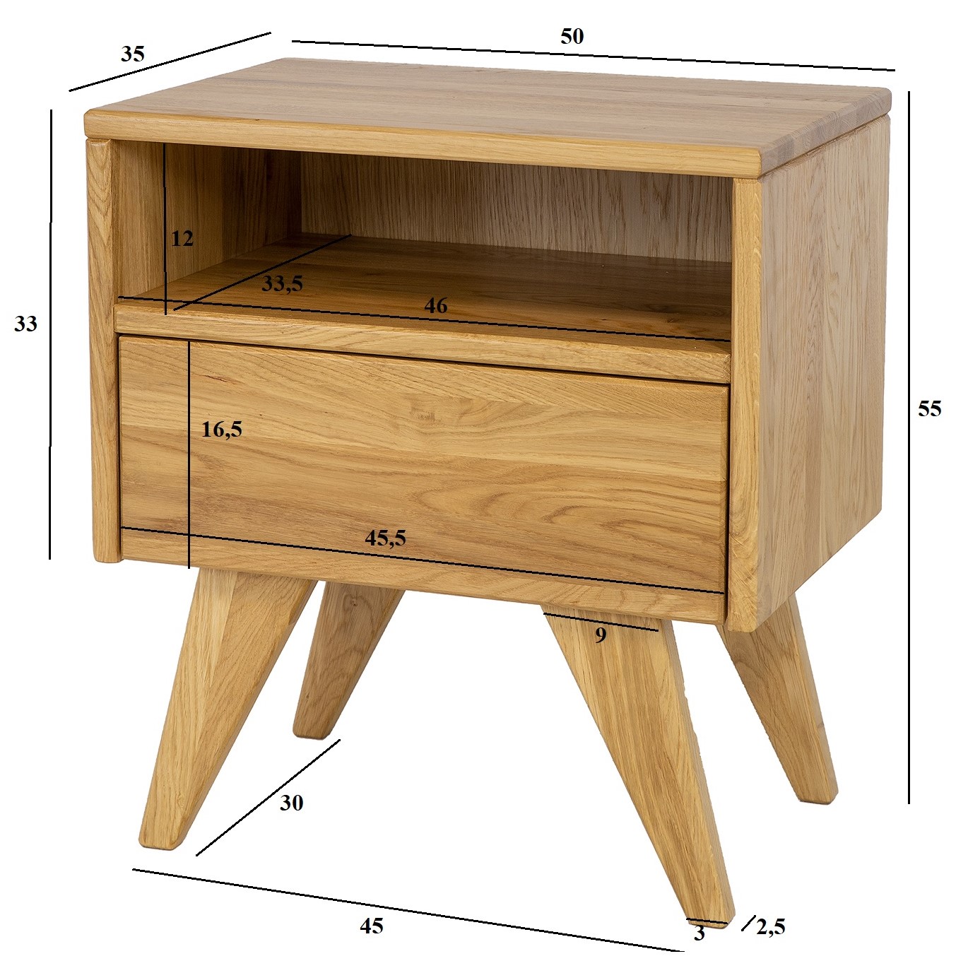 Drewmax SN301 noční stolek masiv dub