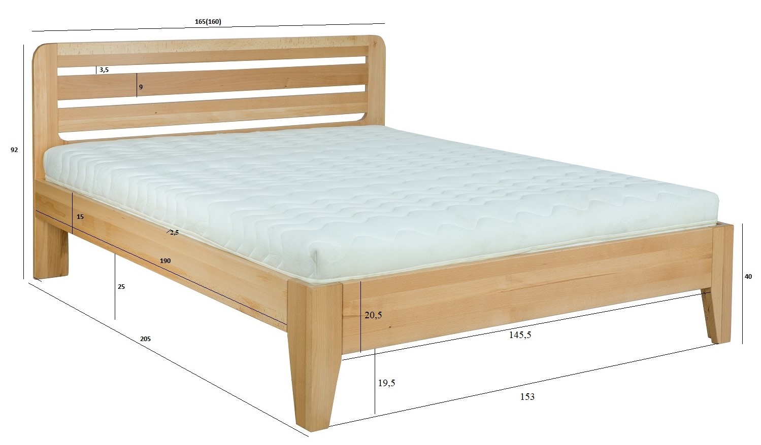 Drewmax LK189 160x200 cm dřevěná postel masiv buk dvojlůžko