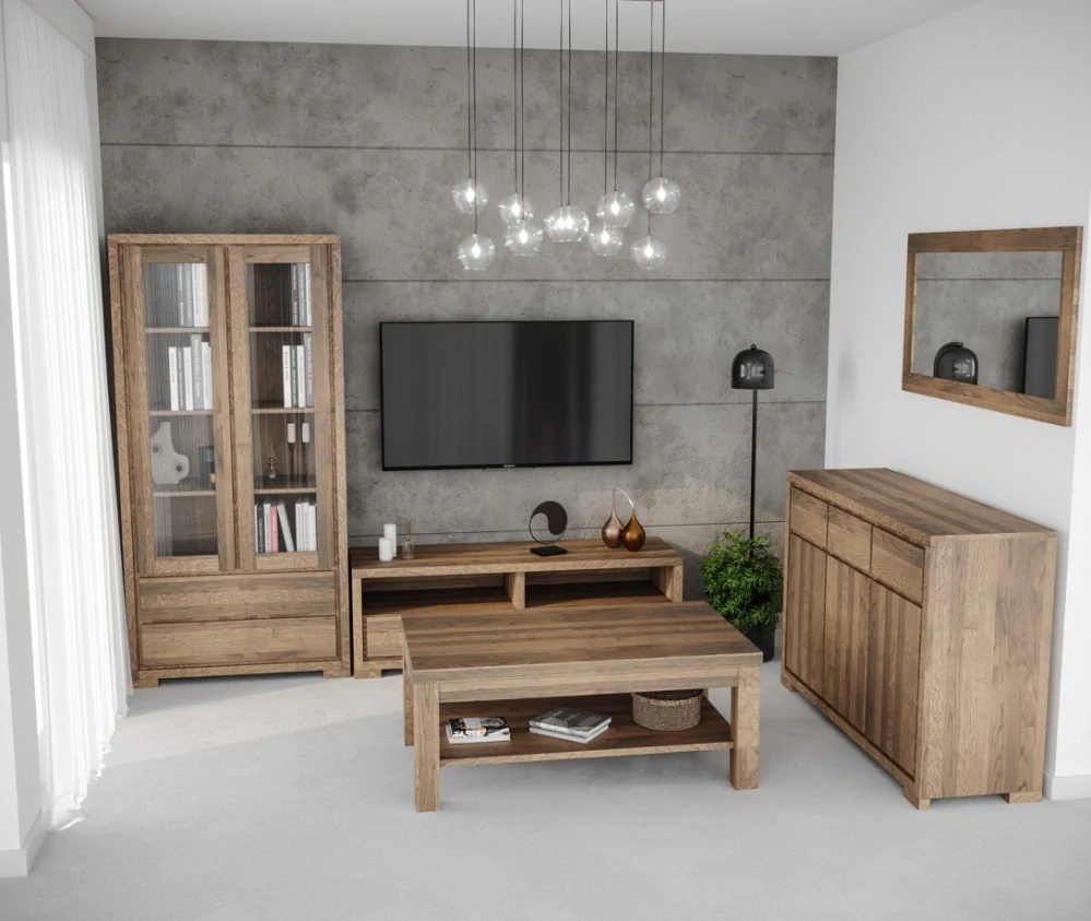 Drewmax KW338 dřevěná vitrína prosklená masiv dub