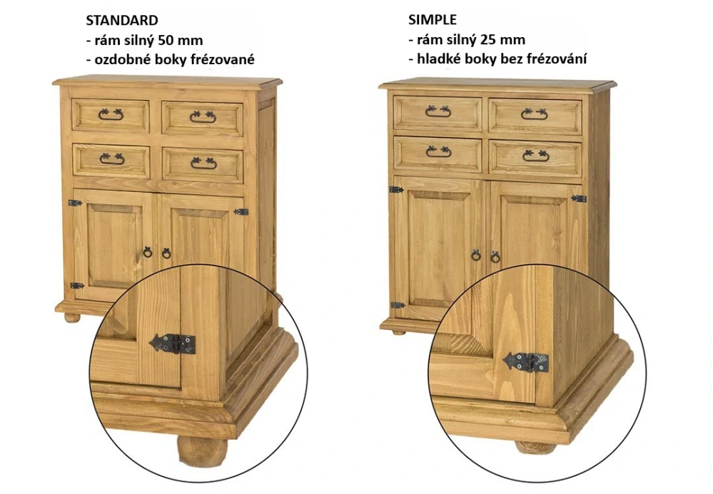 Drewmax KD702 dřevěná komoda masiv borovice rustikal