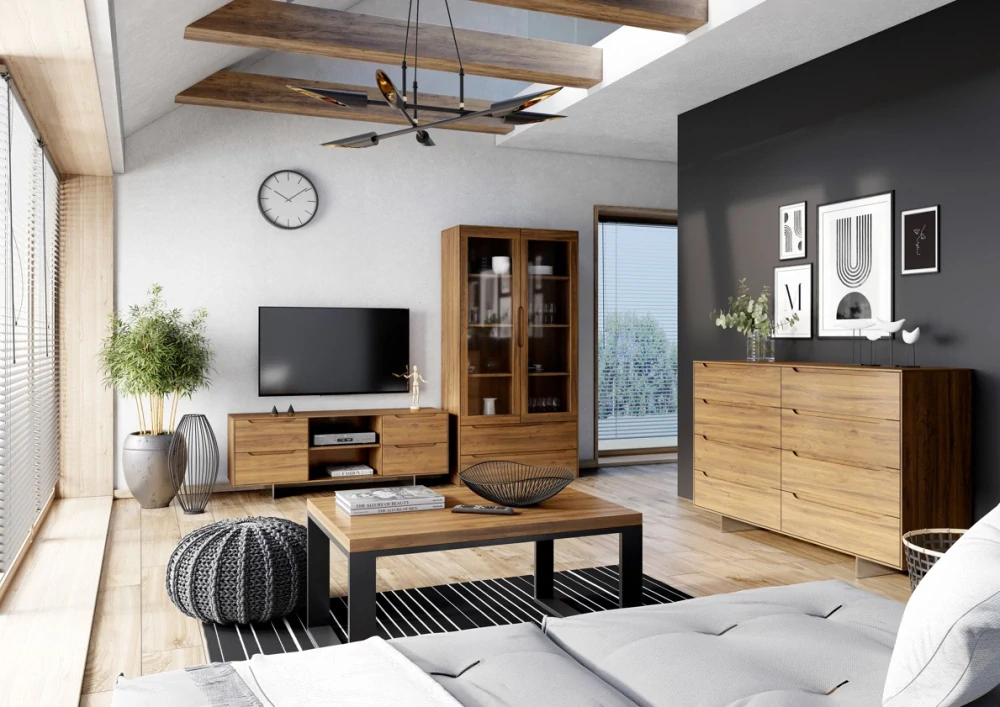 Drewmax KW438 dřevěná vitrína prosklená masiv buk levá skladem