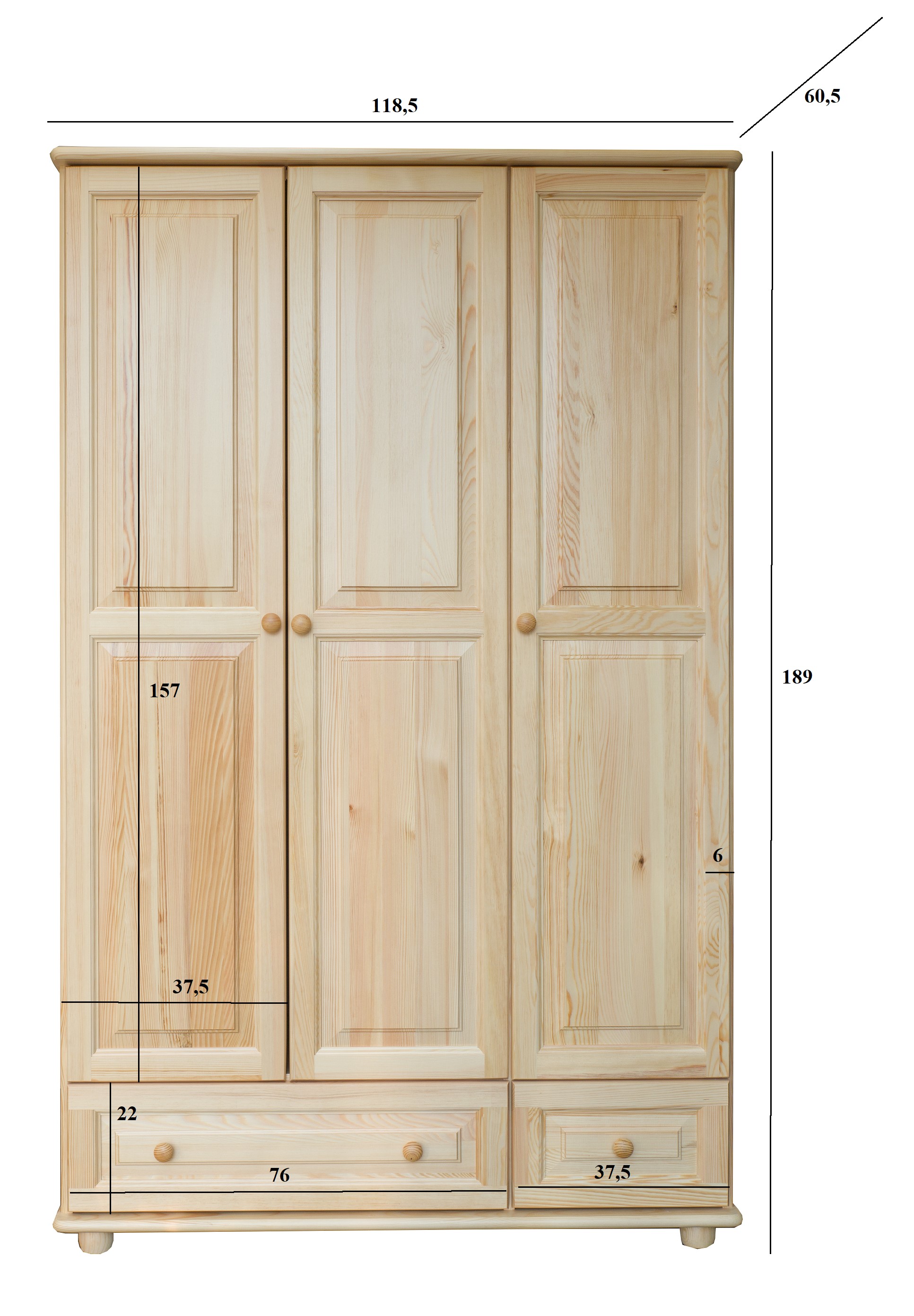 Drewmax SF106 skříň šatní masiv borovice