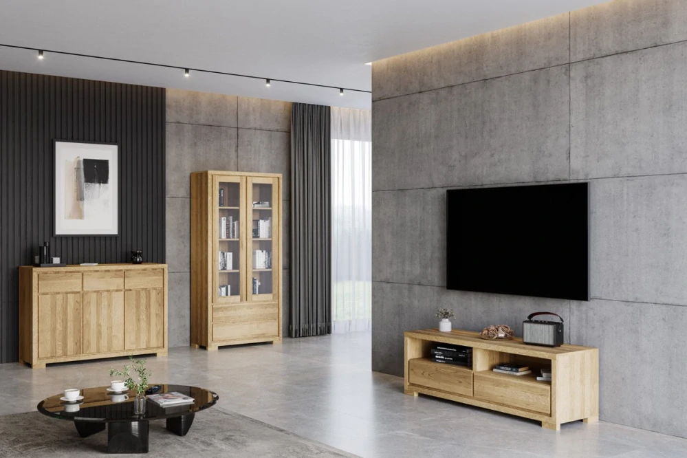 Drewmax KW338 dřevěná vitrína prosklená masiv dub