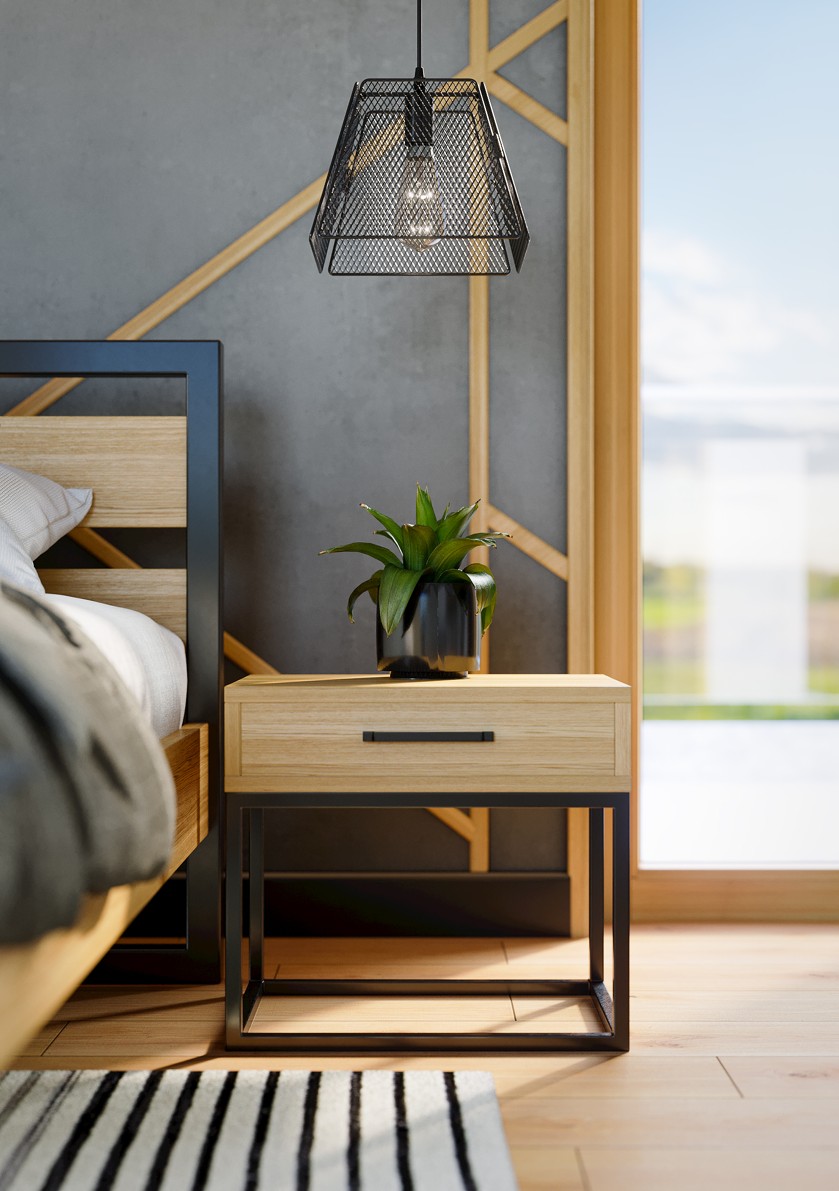 Drewmax SN370 noční stolek masiv dub/kov