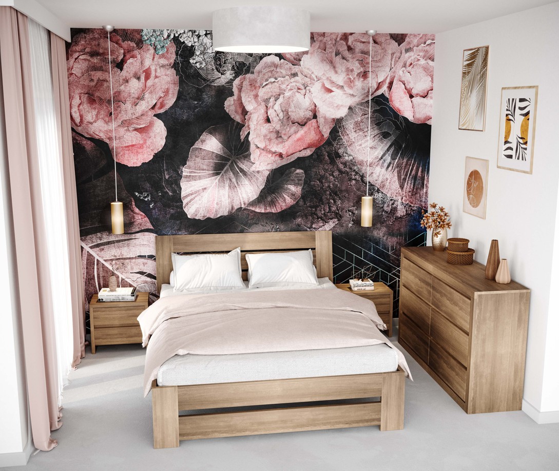 Drewmax LK192 BOX 140x200 cm dřevěná postel masiv buk dvojlůžko