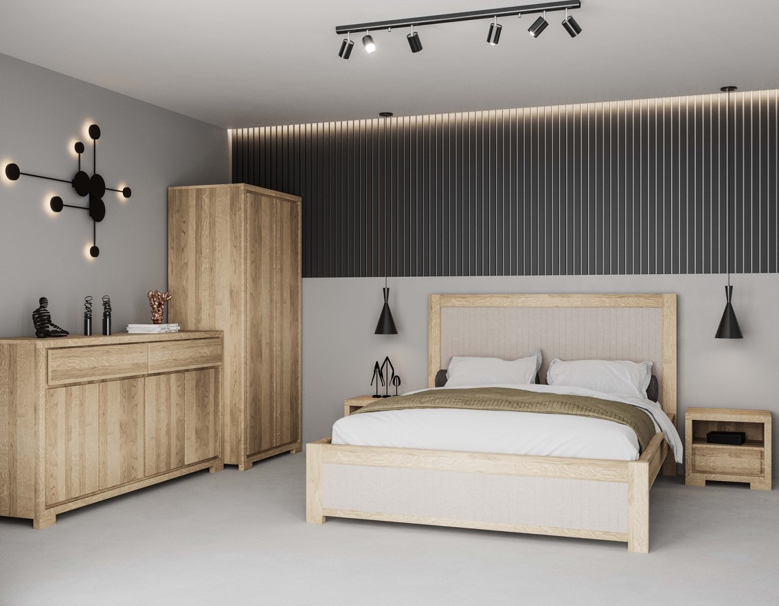 Drewmax LK212 BOX 120x200 cm dřevěná postel masiv dub dvojlůžko