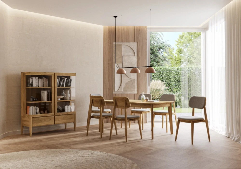 Drewmax KW337 dřevěná vitrína prosklená masiv dub