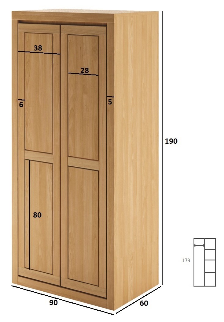 Drewmax SF402 skříň šatní masiv buk - s policemi